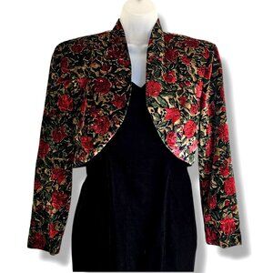 Vintage Rampage Black Velvet Dress Floral Bolero Jacket Set 11 Whimsigoth 80 90s
